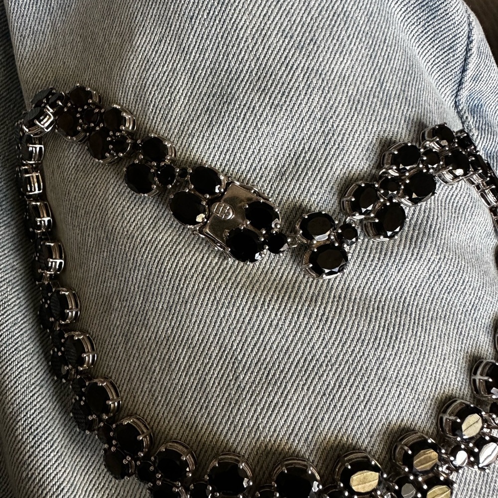 Elegant Black Stone Necklace 925 silver
